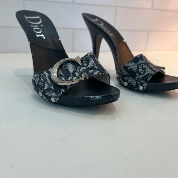 Dior Blue Canvas Logo Detail Slide Sandals - Picture 7 of 11